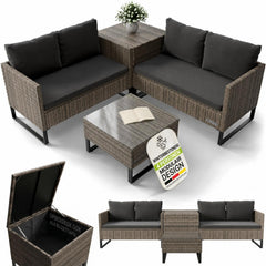 Wicker loungeset Santorini – 4 personen, modulair, kussenbox