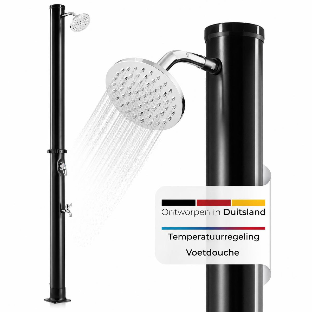 Zonnedouche Victoria 20 liter – zwenkbare regendouchekop, zwart