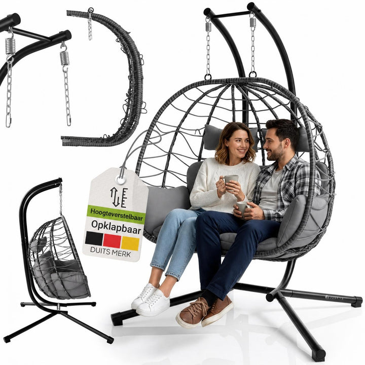 Dubbele hangstoel Aria van wicker – incl. standaard, 2 personen