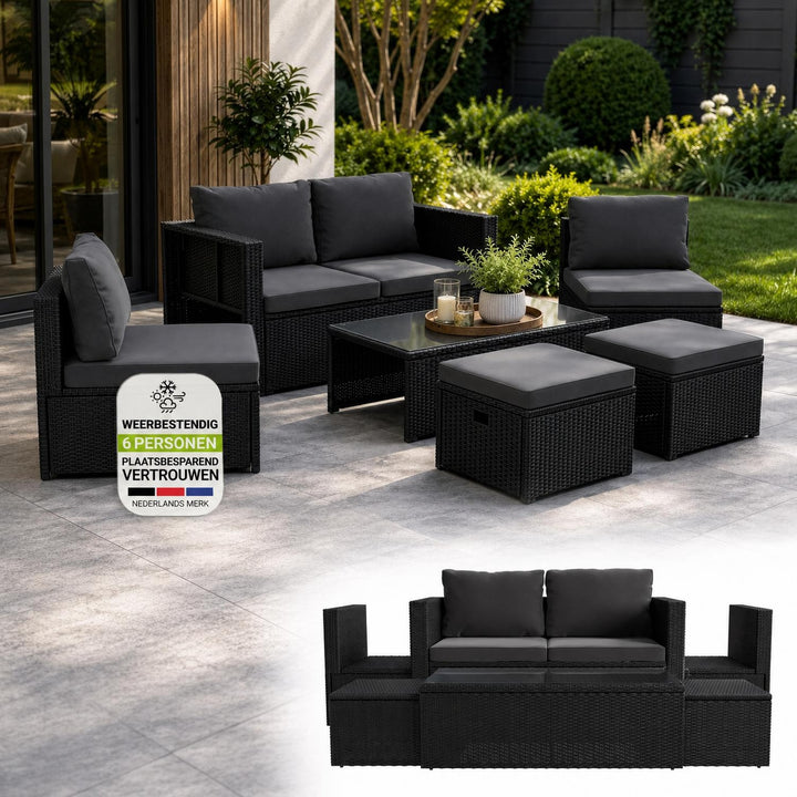 Wicker loungeset Salou – 6 personen, incl. kussens en tafel