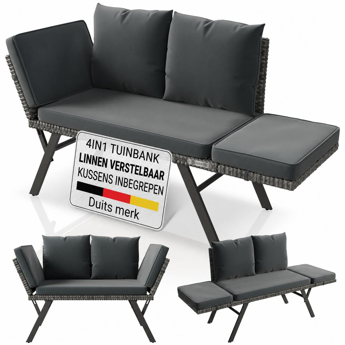 Wicker tuinbank Calvia – 2-in-1 bank en ligbed, 2-3 personen