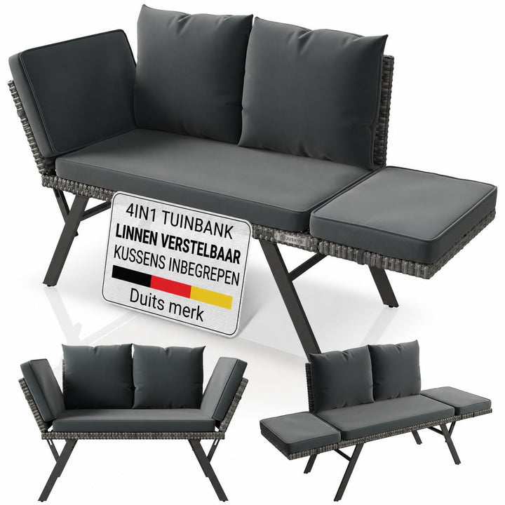 Wicker tuinbank Calvia – 2-in-1 bank en ligbed, 2-3 personen