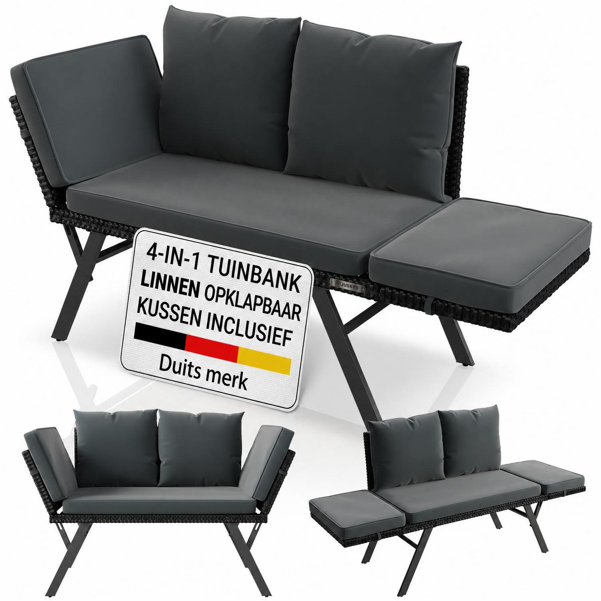 Wicker tuinbank Calvia – 2-in-1 bank en ligbed, 2-3 personen