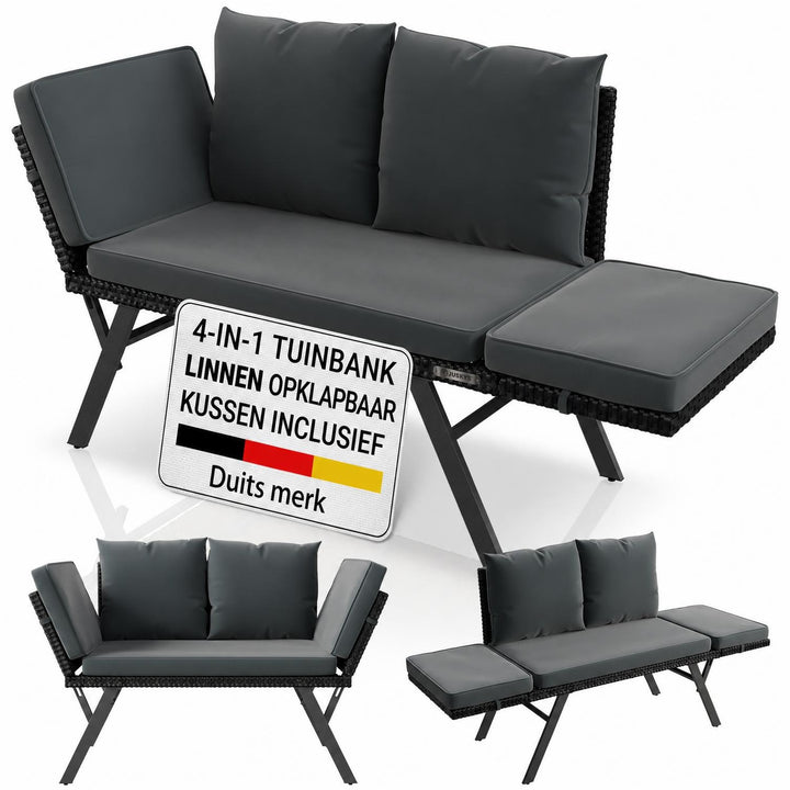 Wicker tuinbank Calvia – 2-in-1 bank en ligbed, 2-3 personen