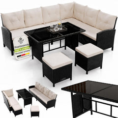 Wicker loungeset Manacor – 8 personen, hoekbank met 2 krukken