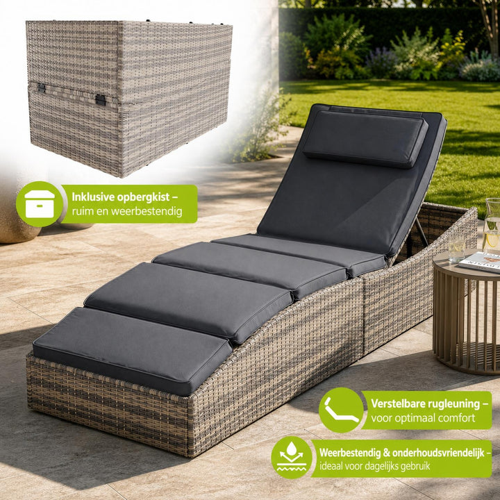 Ligbed Lamia – inklapbaar wicker, verstelbaar hoofdeind