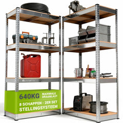 Metalen stellingkast Easy set van 2 – 160x80x40 cm, 8 planken