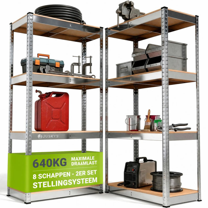 Metalen stellingkast Easy set van 2 – 160x80x40 cm, 8 planken