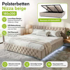 Gestoffeerd bed Nizza 120x200 cm – fluweel met LED en bedlade