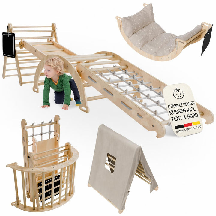 Klimdriehoek Movario – indoor klimrek met klimboog en glijbaan
