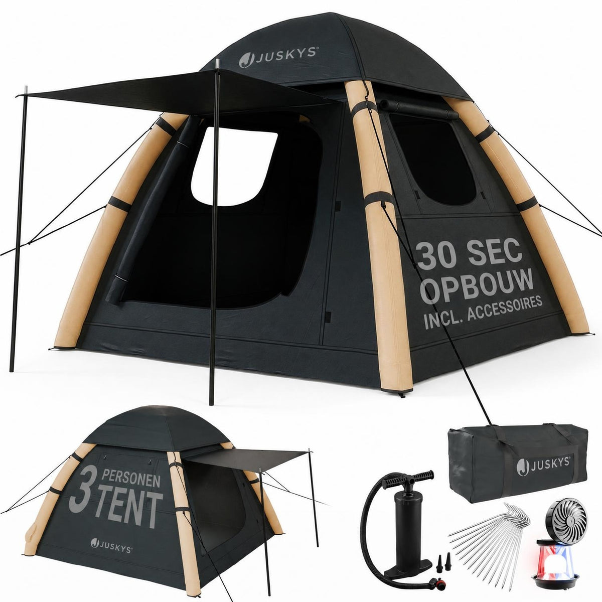 Opblaasbare tent EasyFlow – voor 1-4 personen, waterdicht