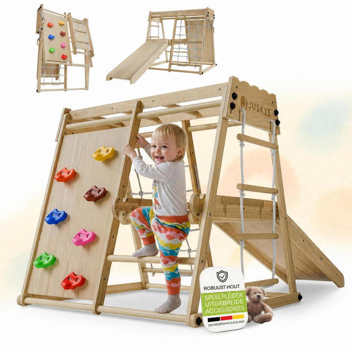 Indoor klimrek voor kinderen – met glijbaan, klimwand en ringen