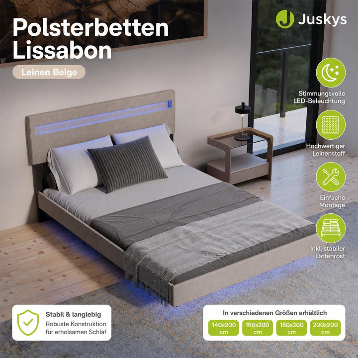 Zwevend bed Lissabon 140x200 cm – kunstleerlook met LED