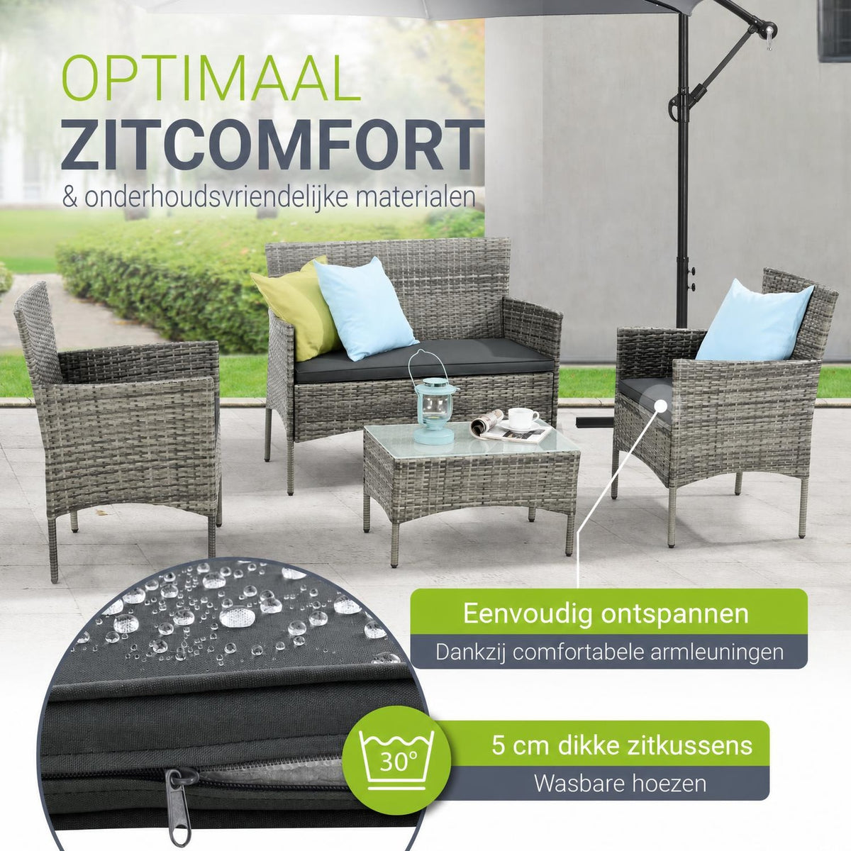 Wicker tuinset Fort Myers – 4 personen, 4-delig met tafel