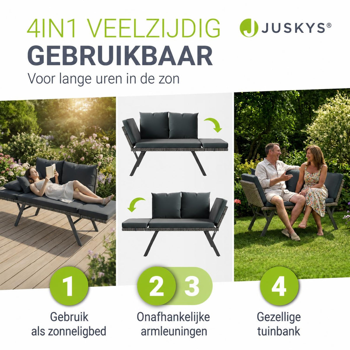 Wicker tuinbank Calvia – 2-in-1 bank en ligbed, 2-3 personen