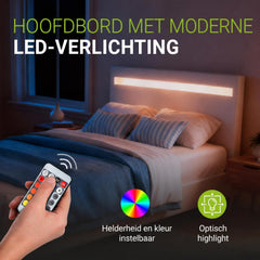 Gestoffeerd bed Paris 140x200 cm – wit, met LED en lattenbodem