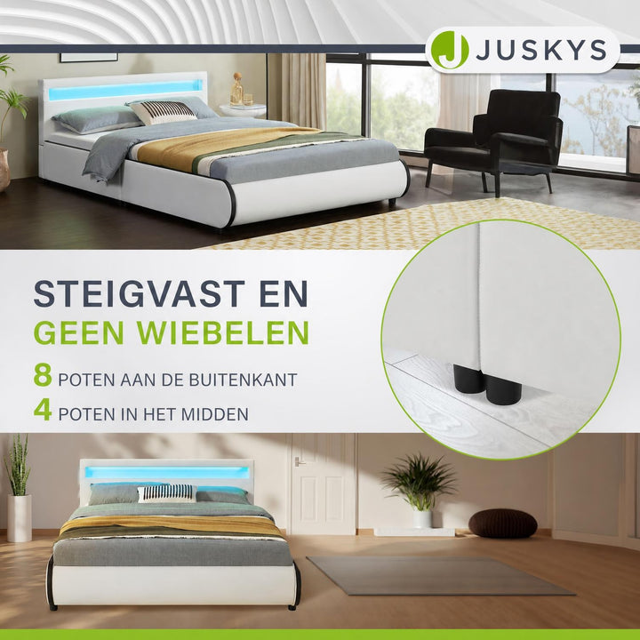 Gestoffeerd bed Sevilla 140x200 cm – wit, met LED-verlichting