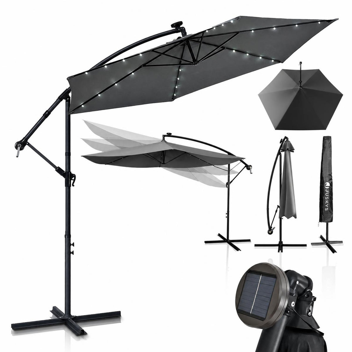 Zweefparasol Brazil 350 cm – met ledverlichting en voet