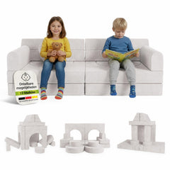 Speelbank Kayo van ribstof – modulair, met kussens, beige
