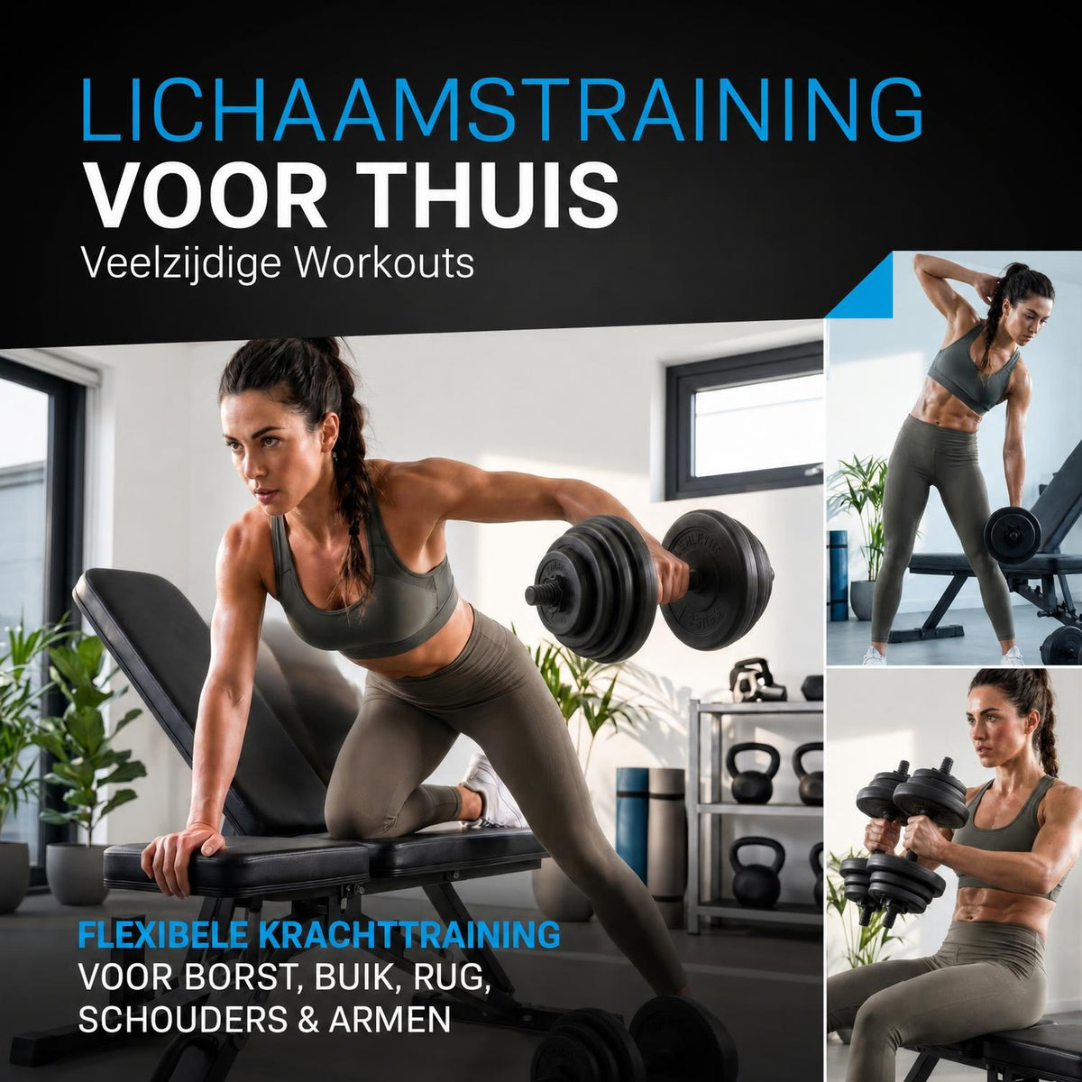 Halterset 30 kg – 2 dumbbellstangen en 16 gewichtsschijven