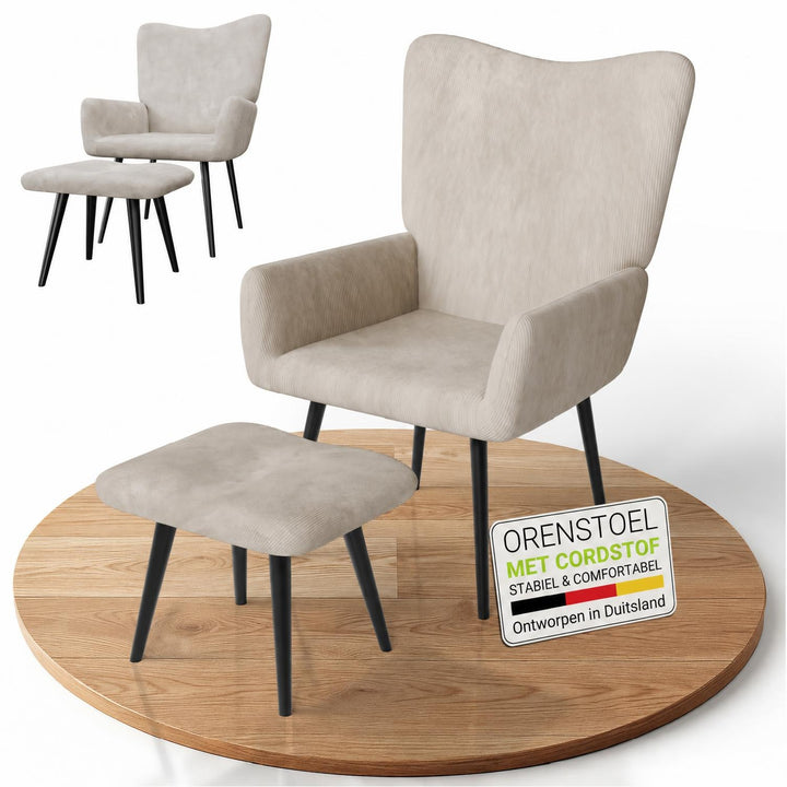 Oorfauteuil Odense – met of zonder voetenbank, tot 120 kg