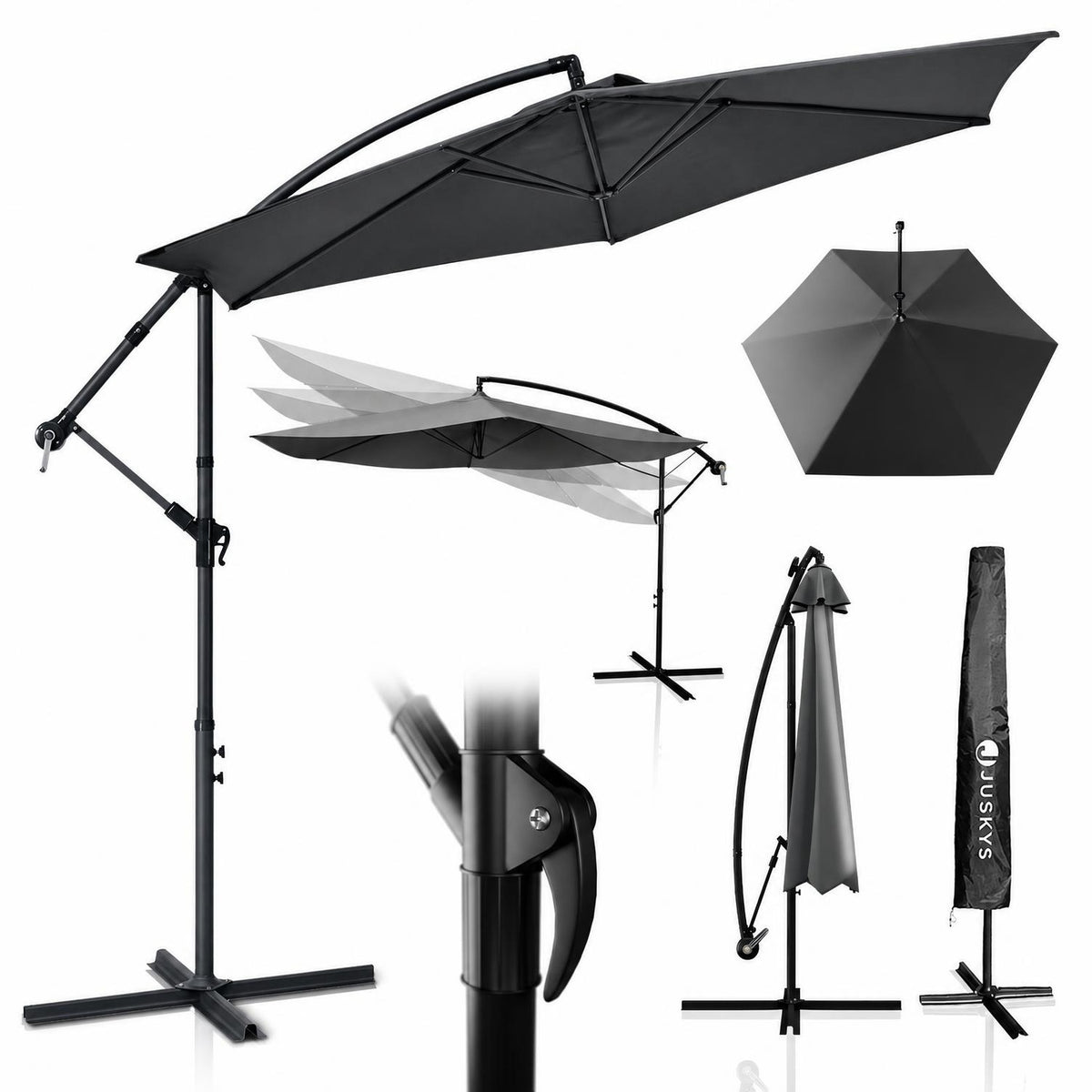 Zweefparasol Brazil – 300 cm, met slinger, voet en hoes