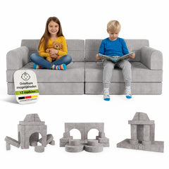 Speelbank Kayo van ribstof – modulair, met kussens, beige