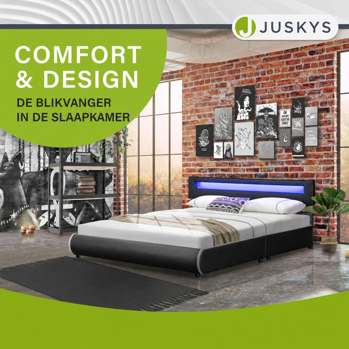 Gestoffeerd bed Sevilla 140x200 cm – wit, met LED-verlichting