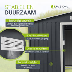 Metalen tuinhuis – verzinkt staal, lessenaarsdak, afsluitbaar