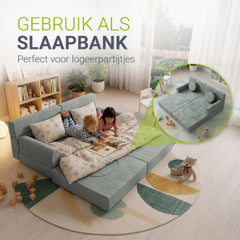Speelbank Kayo van ribstof – modulair, met kussens, beige
