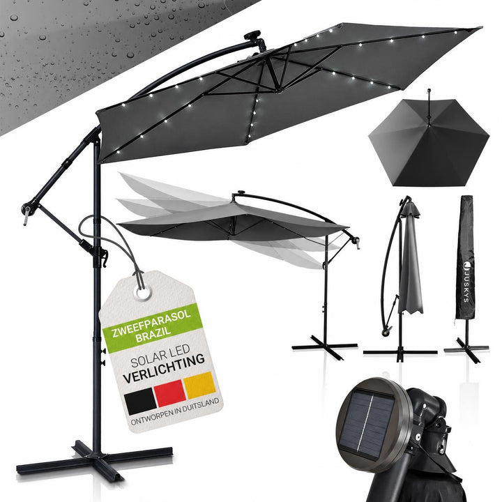 Zweefparasol Brazil 350 cm – met ledverlichting en voet