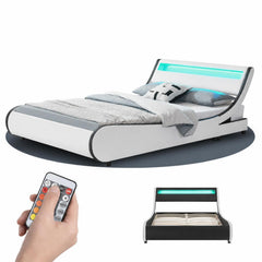 Gestoffeerd bed Valencia 140x200 cm – kunstleer met LED