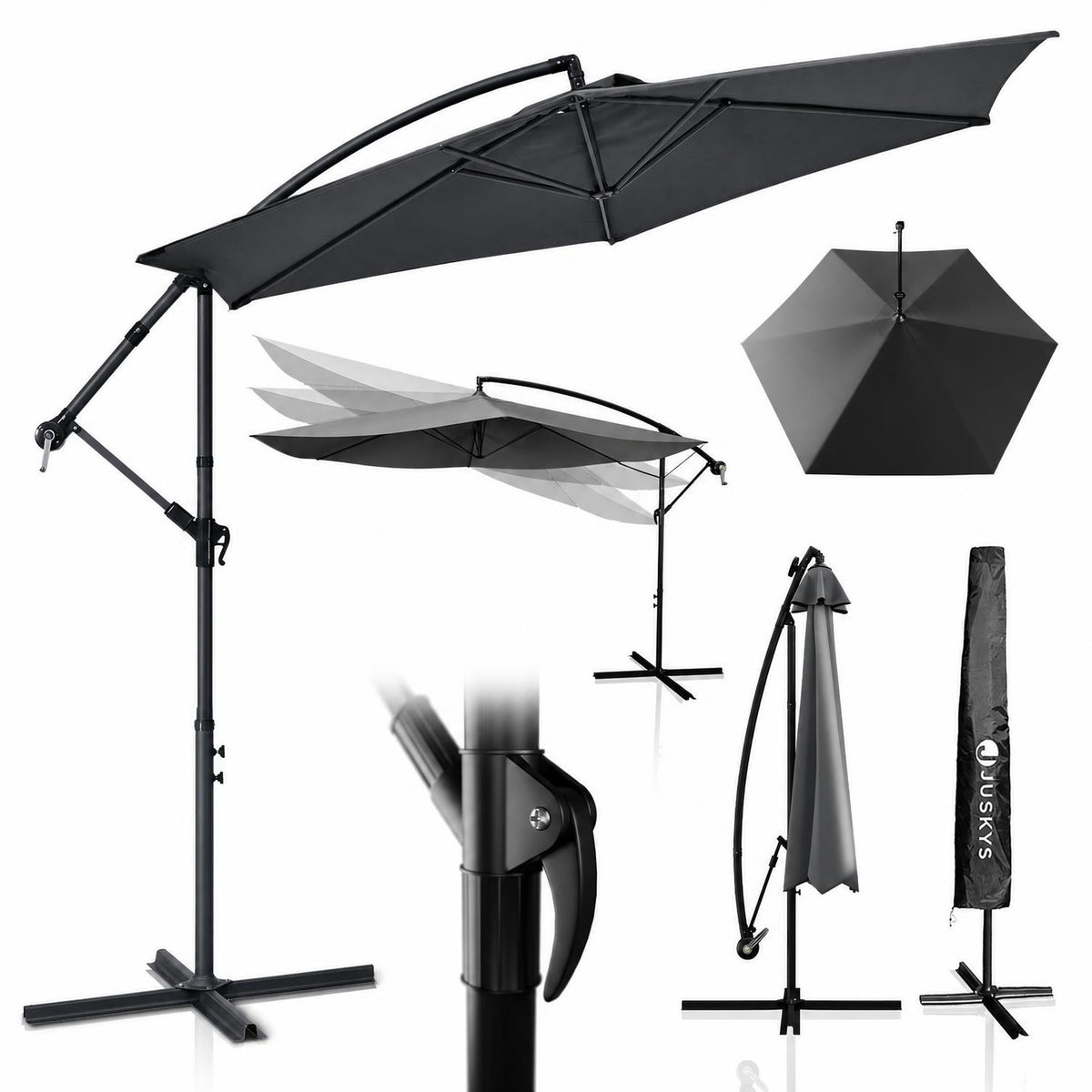 Zweefparasol Brazil – 300 cm, met slinger, voet en hoes