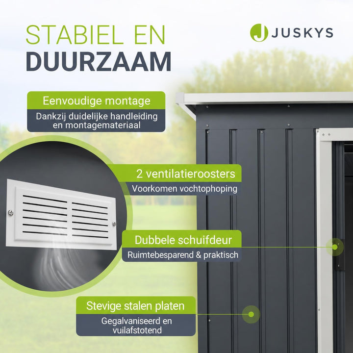 Metalen tuinhuis – verzinkt staal, lessenaarsdak, afsluitbaar