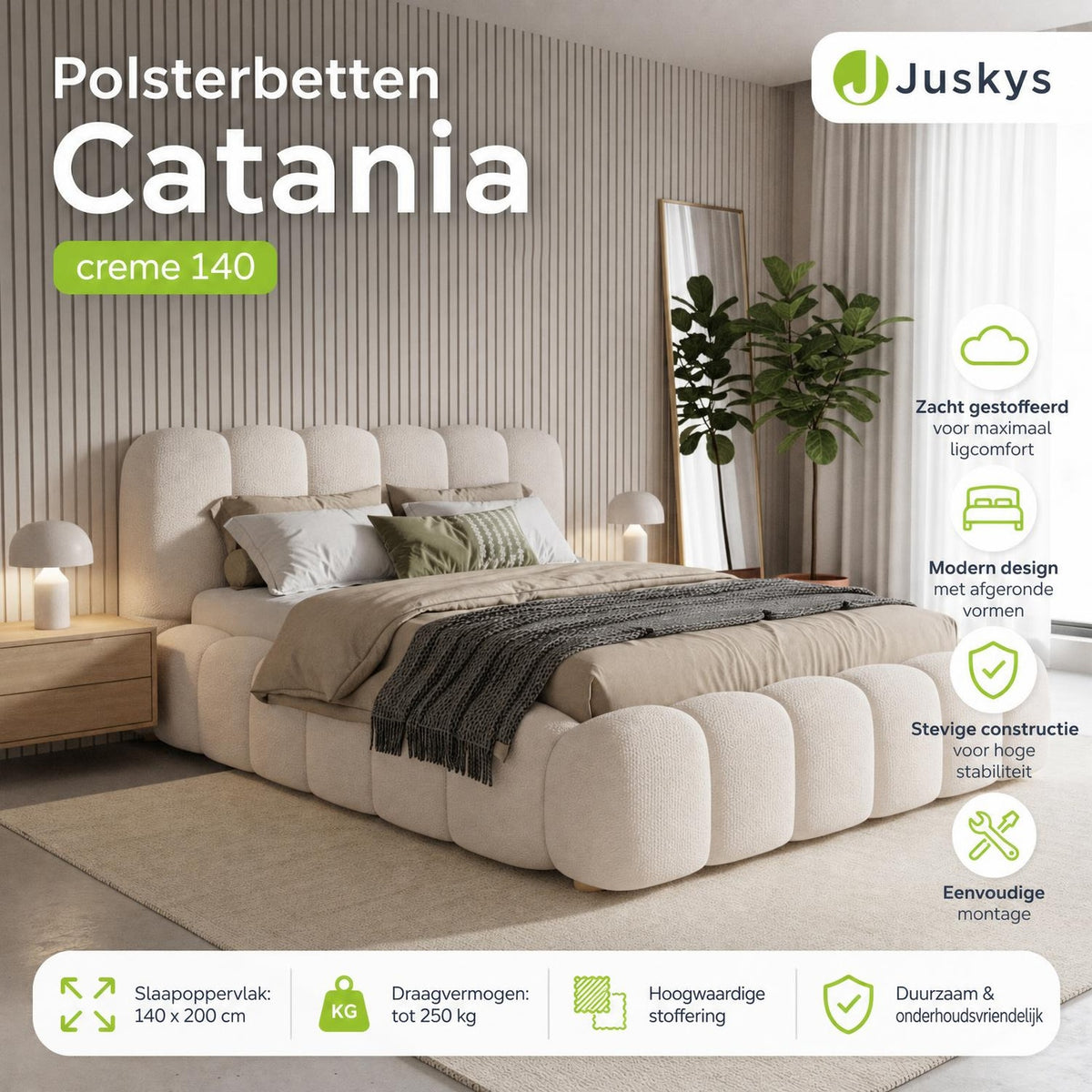 Gestoffeerd bed Catania 180x200 cm – bouclé met lattenbodem