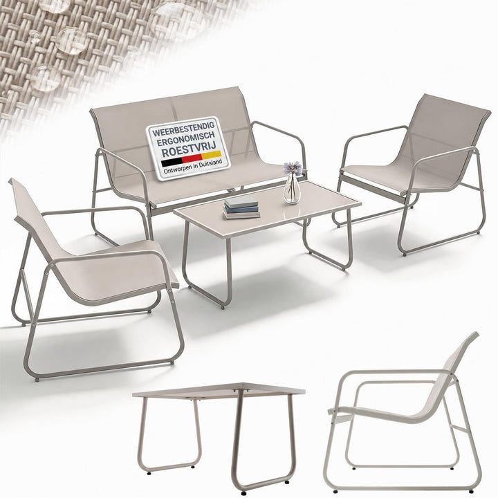 Loungeset Genua – 4-delig met 2-zitsbank, stoelen en tafel