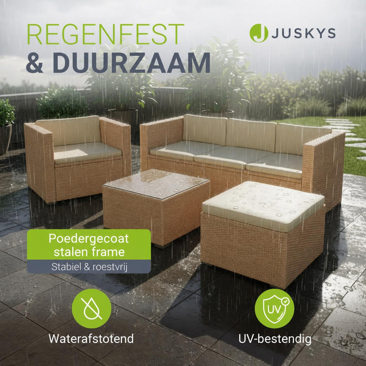 Wicker loungeset Punta Cana – 3 personen, bank met glazen tafel
