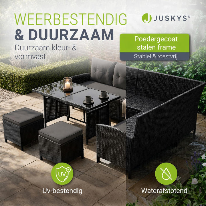 Wicker loungeset Manacor – 8 personen, hoekbank met 2 krukken