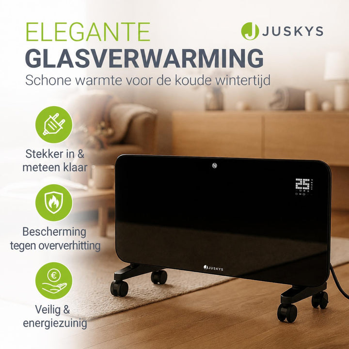 Glazen convectorkachel 2000 W – wifi, wand- of vloermontage
