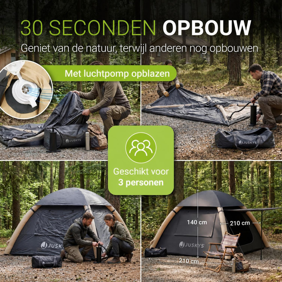 Opblaasbare tent EasyFlow – voor 1-4 personen, waterdicht