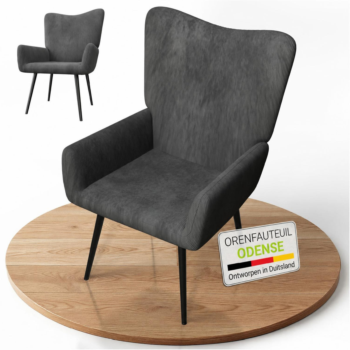 Oorfauteuil Odense – met of zonder voetenbank, tot 120 kg