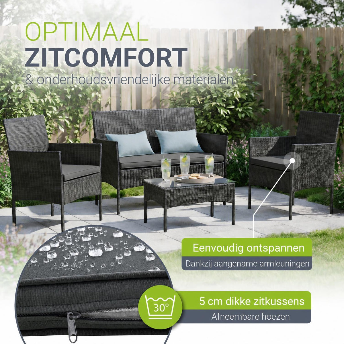 Wicker tuinset Fort Myers – 4 personen, 4-delig met tafel
