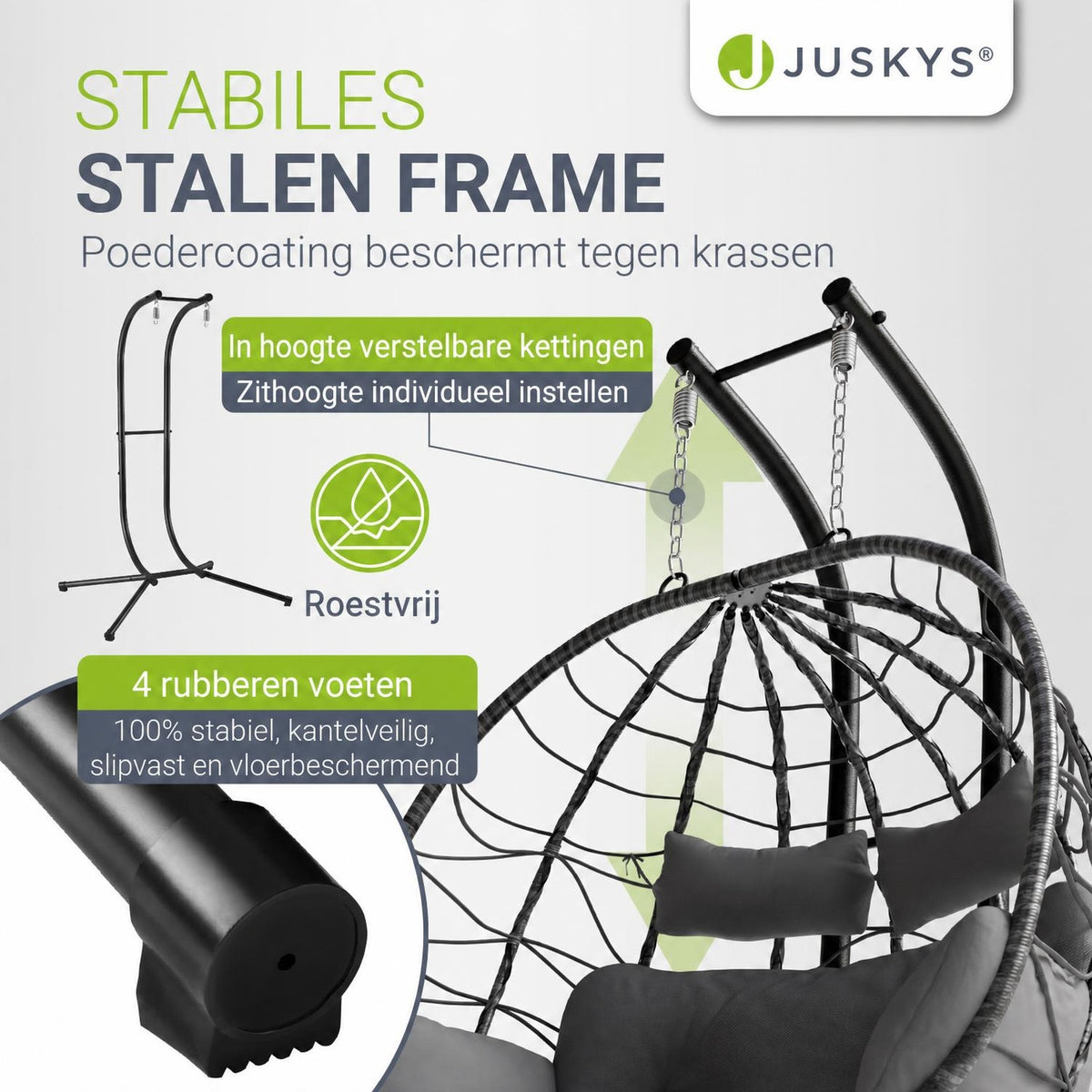 Dubbele hangstoel Aria van wicker – incl. standaard, 2 personen