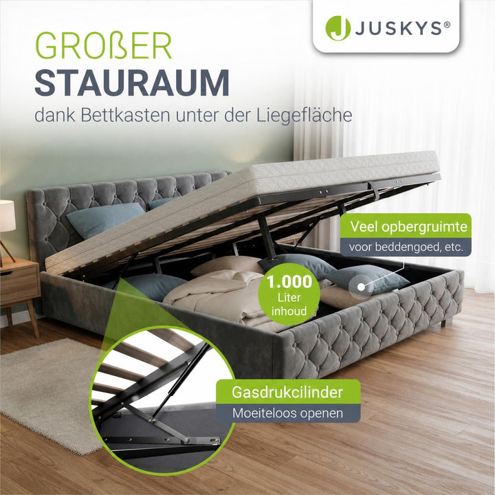 Gestoffeerd bed Nizza 120x200 cm – fluweel met LED en bedlade
