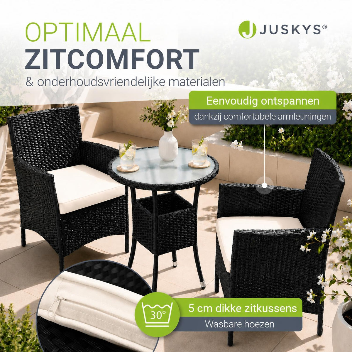 Wicker tuinset Bayamo – balkonset met tafel en 2 stoelen