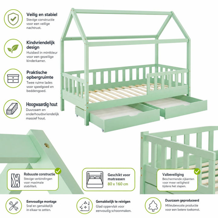 Kinderbed Marli 80x160 cm met bedlade – huisbed, wit