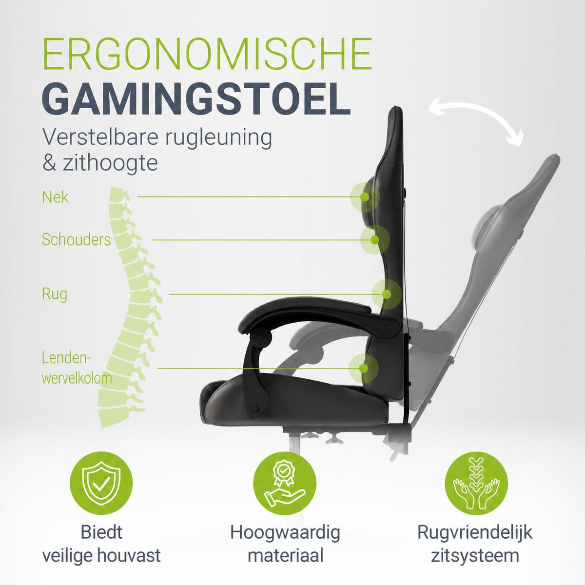 Gamestoel HyperSeat – kunstleer, verstelbare rugleuning, 120 kg