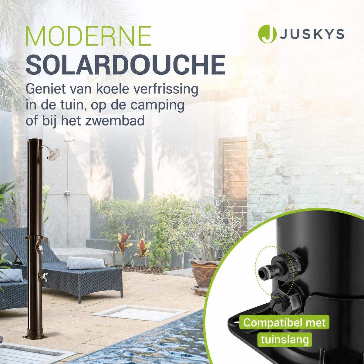 Zonnedouche Victoria 20 liter – zwenkbare regendouchekop, zwart