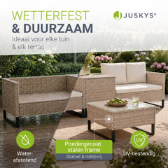 Wicker loungeset Santorini – 4 personen, modulair, kussenbox