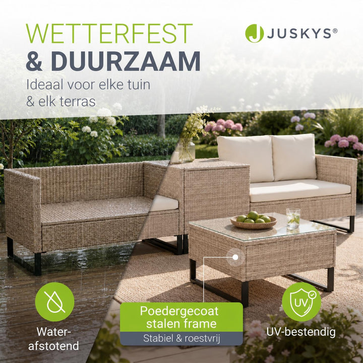 Wicker loungeset Santorini – 4 personen, modulair, kussenbox